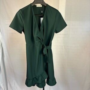 NWT Kate Kasin Ruffle Jersey Wrap Dress L
